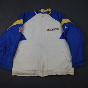 Vintage Los Angeles Rams Jacket Mens Blue White NFL Football Zip Coat 90s